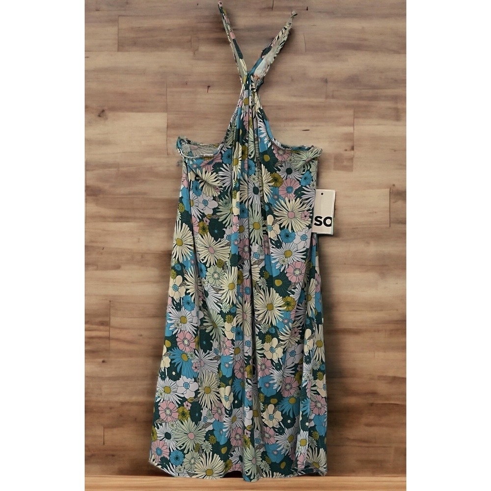 So Brand Halter Neck Swing Mini Dress Floral Print Rayon Size Small